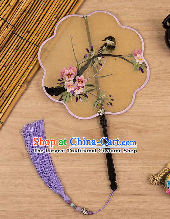 China Classical Hanfu Accessories Handmade Palace Fan Traditional Silk Fan Embroidered Plum Bird Fan