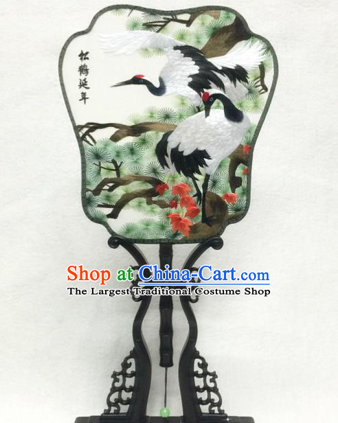 China Classical Dance Hanfu Fan Handmade Suzhou Embroidered Pine Crane Silk Fan Traditional Palace Fan