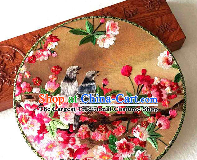 China Handmade Golden Silk Fan Classical Dance Circular Fan Traditional Suzhou Embroidered Begonia Palace Fan