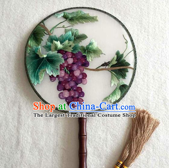 China Traditional Suzhou Embroidered Grape Fan Handmade Palace Fan Classical Dance Circular Silk Fan