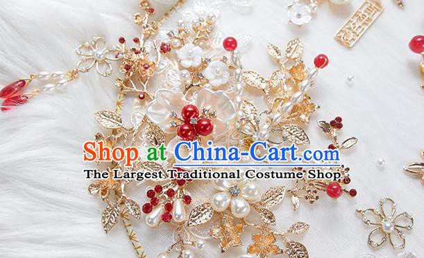 China Traditional Handmade Shell Plum Blossom Palace Fan Classical Wedding Golden Phoenix Circular Fan