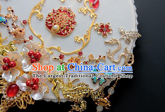 China Classical Wedding Golden Phoenix Tassel Circular Fan Handmade Palace Fan Traditional Shell Flowers Silk Fan
