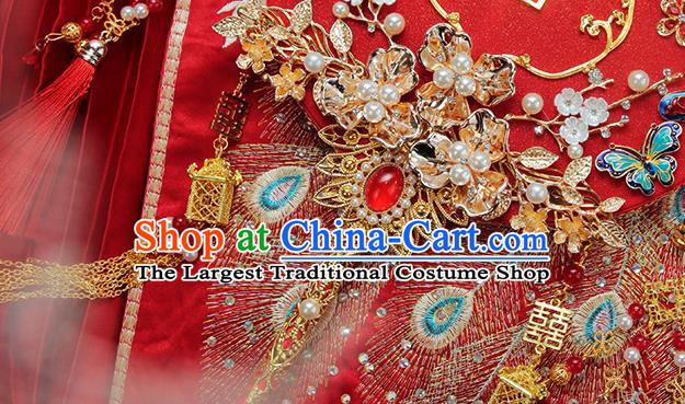 China Classical Wedding Golden Tassel Circular Fan Handmade Palace Fan Traditional Red Fan