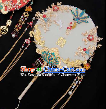 China Handmade Palace Fan Classical Wedding Circular Fan Traditional Blueing Phoenix Fan