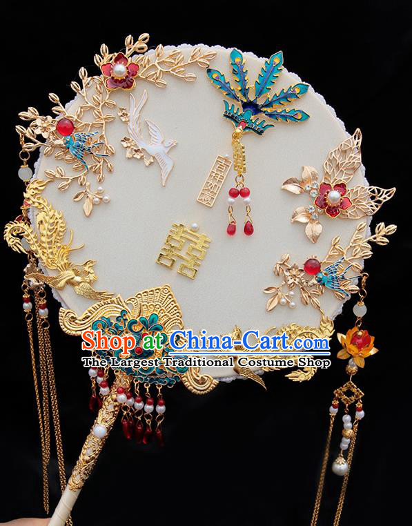 China Handmade Palace Fan Classical Wedding Circular Fan Traditional Blueing Phoenix Fan