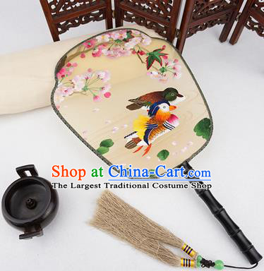 China Embroidered Mandarin Duck Fan Handmade Rosewood Palace Fan Traditional Silk Fan Classical Hanfu Accessories