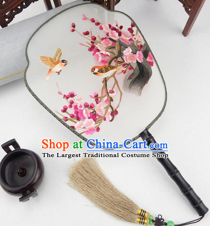 China Embroidered Plum Blossom Fan Handmade Rosewood Palace Fan Traditional Silk Fan
