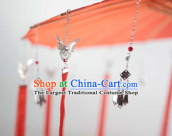 China Handmade Red Silk Umbrella Traditional Ribbon Tassel Umbrella