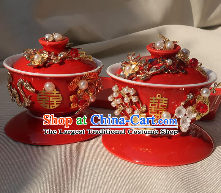 China Traditional Wedding Tea Cups Handmade Red Ceramics Cups