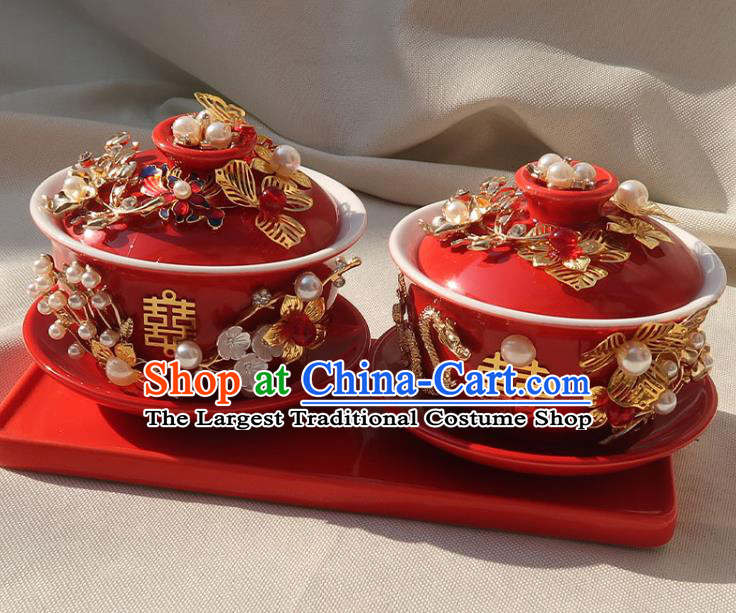 China Traditional Wedding Tea Cups Handmade Red Ceramics Cups
