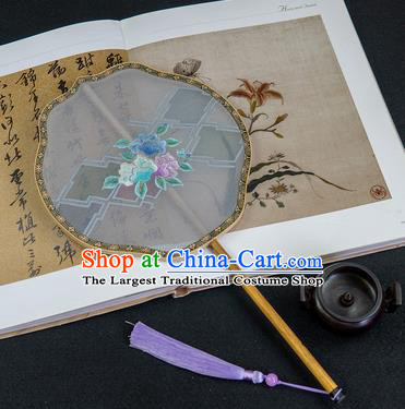 China Handmade Palace Fan Traditional Hanfu Blue Silk Fan Embroidered Fans
