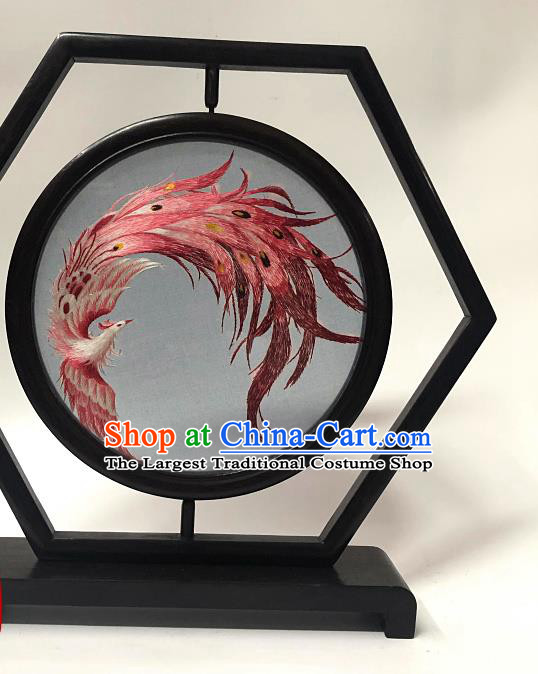 China Suzhou Embroidered Craft Handmade Wenge Ornament Traditional Embroidery Phoenix Table Screen