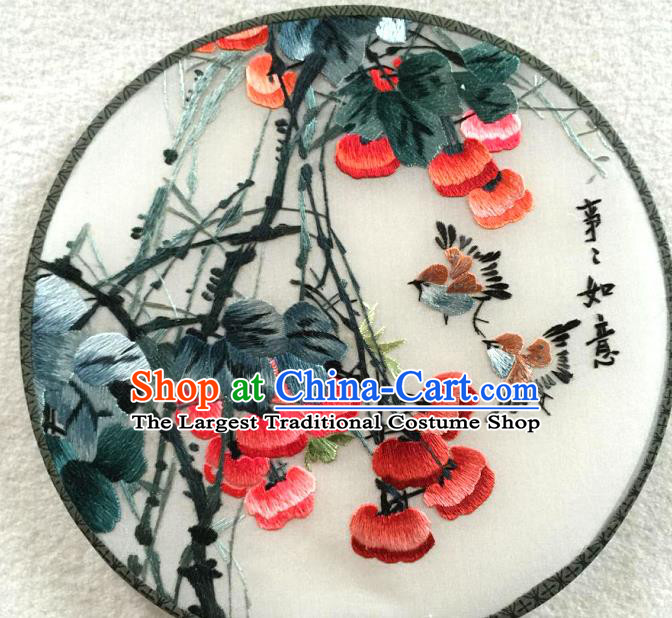 China Handmade Palace Fan Traditional Hanfu Circular Fan Embroidered Persimmon Silk Fan