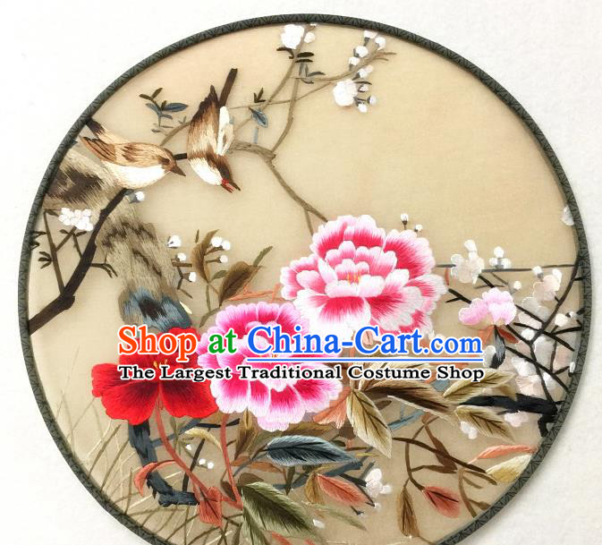 China Handmade Embroidered Peony Silk Fan Traditional Hanfu Circular Fan Palace Fan