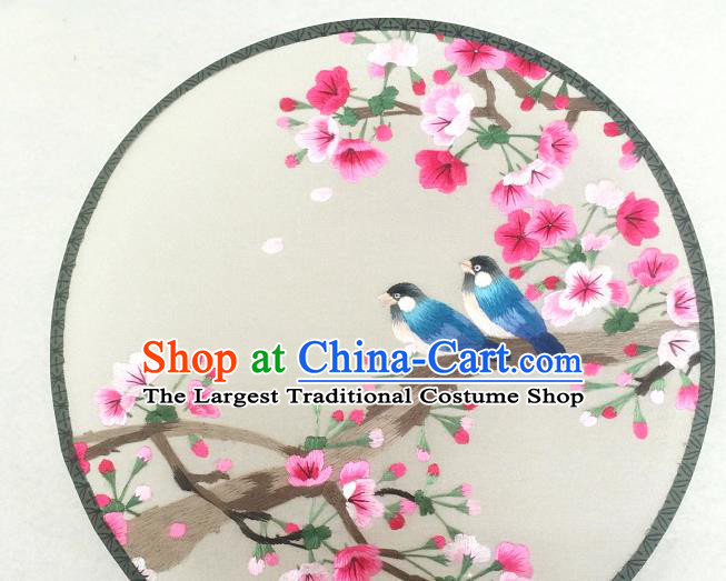 China Traditional Hanfu Circular Fan Handmade Embroidered Begonia Birds Palace Fan