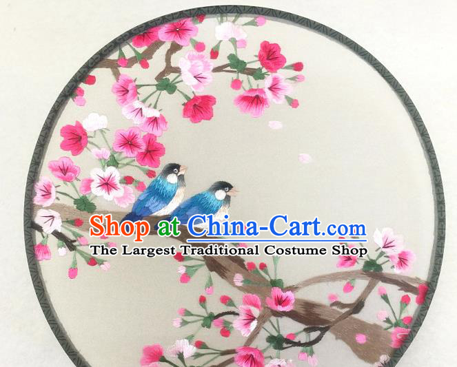 China Traditional Hanfu Circular Fan Handmade Embroidered Begonia Birds Palace Fan