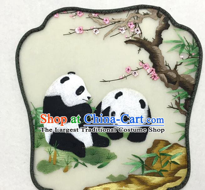 China Handmade Classical Dance Silk Fan Embroidered Plum Panda Palace Fan Traditional Court Hanfu Fan