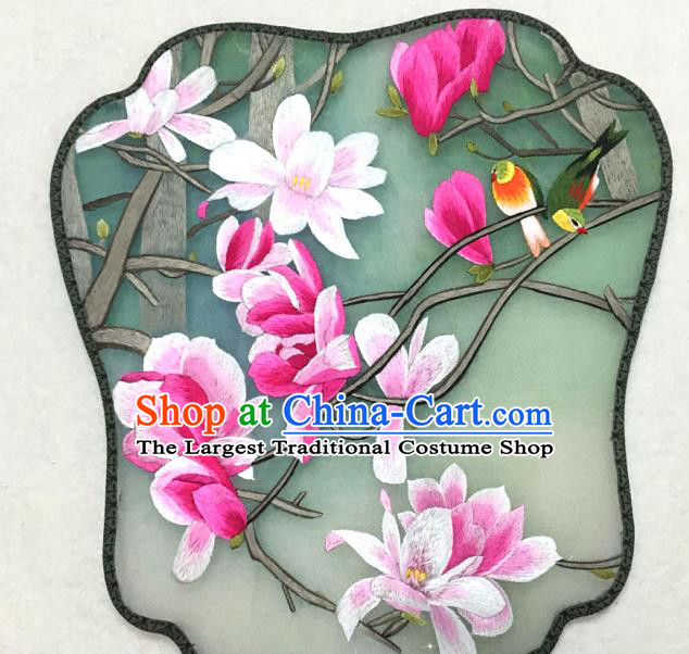 China Traditional Hanfu Fan Classical Dance Silk Fan Handmade Suzhou Embroidered Mangnolia Palace Fan
