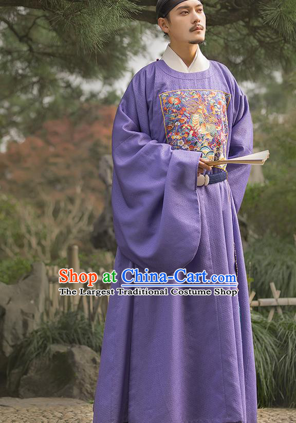China Ancient Official Embroidered Hanfu Robe Traditional Ming Dynasty Noble Childe Historical Clothing for Men