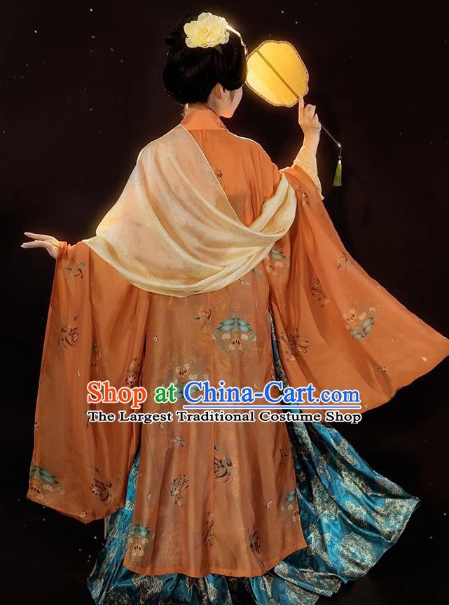 Ancient China Palace Beauty Embroidered Hanfu Dress Traditional Tang Dynasty Imperial Consort Historical Clothing