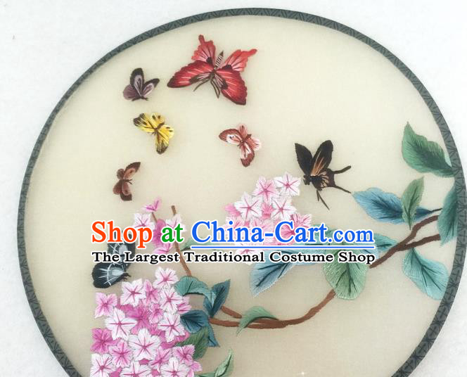 China Traditional Hanfu Circular Fan Classical Dance Palace Fan Handmade Embroidered Hydrangea Butterfly Silk Fan