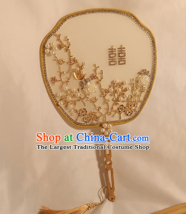 China Handmade Bride Shell Rose Palace Fan Classical Dance Fan Traditional Wedding Fan