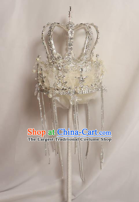Handmade Queen White Crystal Sceptre Top Grade Wedding Bridal Bouquet Bride Royal Crown Cane