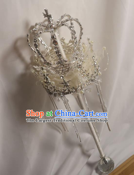 Handmade Queen White Crystal Sceptre Top Grade Wedding Bridal Bouquet Bride Royal Crown Cane