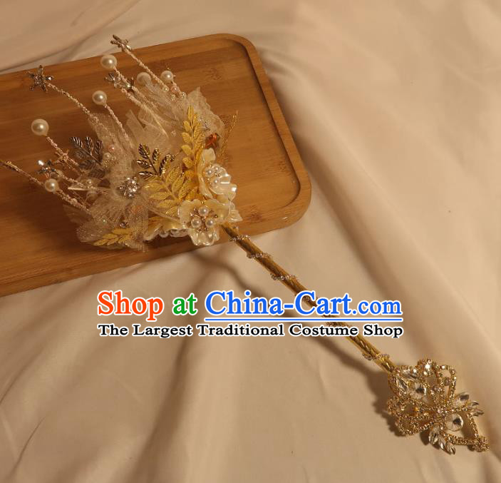 Top Grade Wedding Bridal Bouquet Bride Shell Flowers Cane Handmade Queen Golden Sceptre
