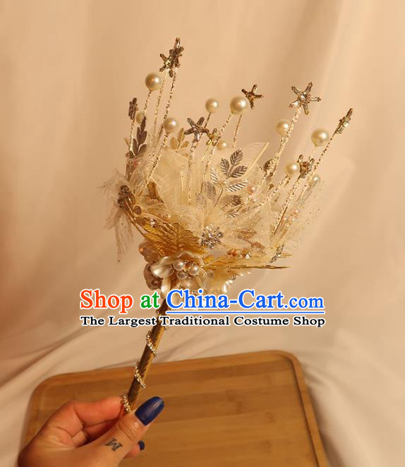 Top Grade Wedding Bridal Bouquet Bride Shell Flowers Cane Handmade Queen Golden Sceptre