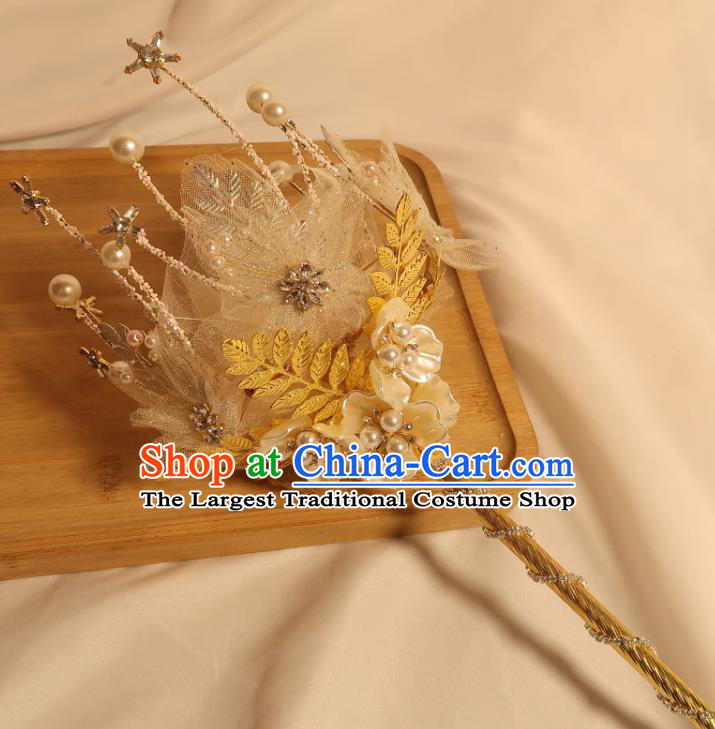 Top Grade Wedding Bridal Bouquet Bride Shell Flowers Cane Handmade Queen Golden Sceptre