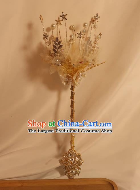 Top Grade Wedding Bridal Bouquet Bride Shell Flowers Cane Handmade Queen Golden Sceptre