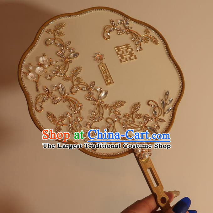 China Classical Dance Silk Fan Handmade Bride Crystal Palace Fan Traditional Wedding Plum Blossom Fan