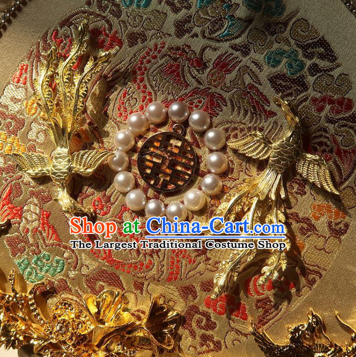 China Ancient Princess Circular Fan Traditional Golden Phoenix Palace Fan Handmade Hanfu Light Yellow Silk Fan