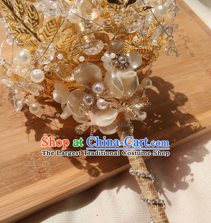 Top Grade Baroque Queen Golden Royal Crown Sceptre Wedding Bridal Bouquet Handmade Bride Shell Flowers Cane