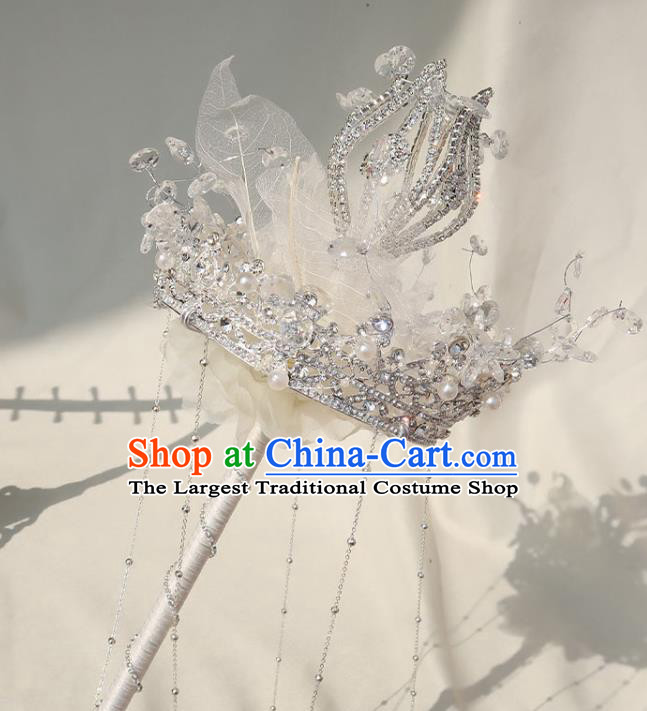 Top Grade Wedding Crystal Bridal Bouquet Bride White Veil Cane Handmade Queen Royal Crown Sceptre