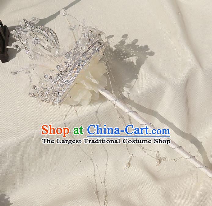 Top Grade Wedding Crystal Bridal Bouquet Bride White Veil Cane Handmade Queen Royal Crown Sceptre