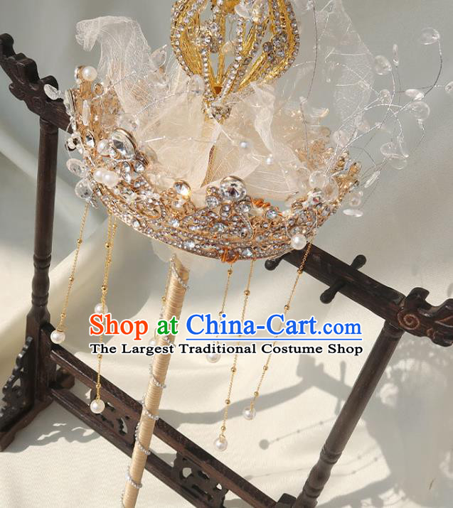 Handmade Queen Golden Royal Crown Sceptre Top Grade Wedding Crystal Bridal Bouquet Bride White Veil Cane
