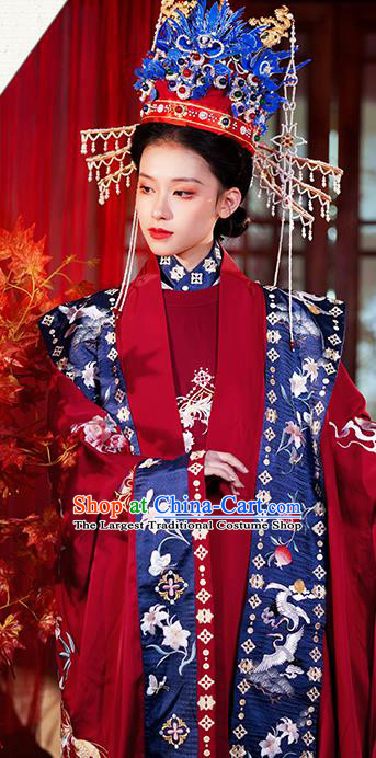 China Traditional Ming Dynasty Wedding Historical Clothing Ancient Noble Woman Red Hanfu Dress Full Set