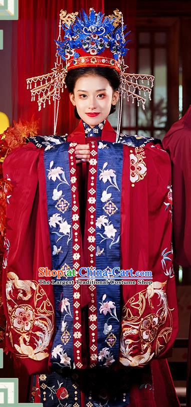 China Traditional Ming Dynasty Wedding Historical Clothing Ancient Noble Woman Red Hanfu Dress Full Set