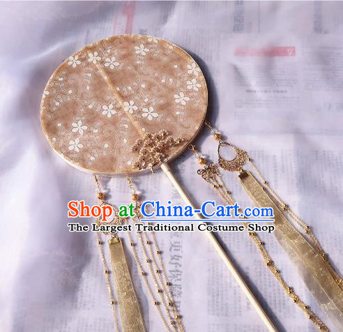 China Traditional Ancient Princess Hanfu Fan Handmade Golden Silk Palace Fan Classical Wedding Circular Fan