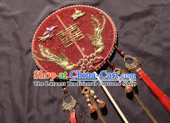 China Traditional Red Silk Hanfu Fan Handmade Palace Fan Classical Wedding Bride Circular Fan