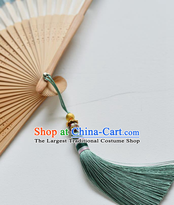 Handmade Chinese Folding Fan Accordion Fan Printing Blue Silk Fans