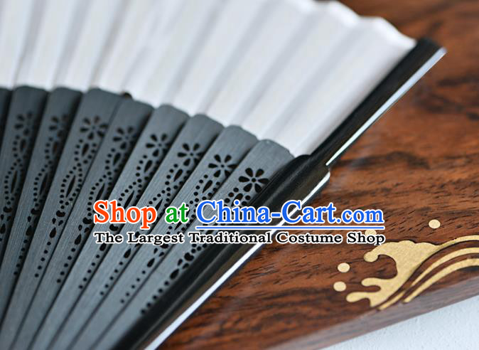 Handmade Chinese Painting Plum Blossom Folding Fan Accordion Fan Black Bamboo Fans