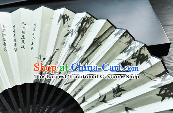 Handmade Chinese Ancient Swordsman Fan Ink Painting Bamboo Folding Fan Carving Accordion Fan