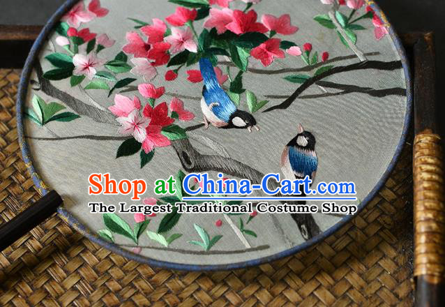China Traditional Suzhou Embroidered Palace Fan Handmade Ebony Fan Classical Dance Silk Circular Fan