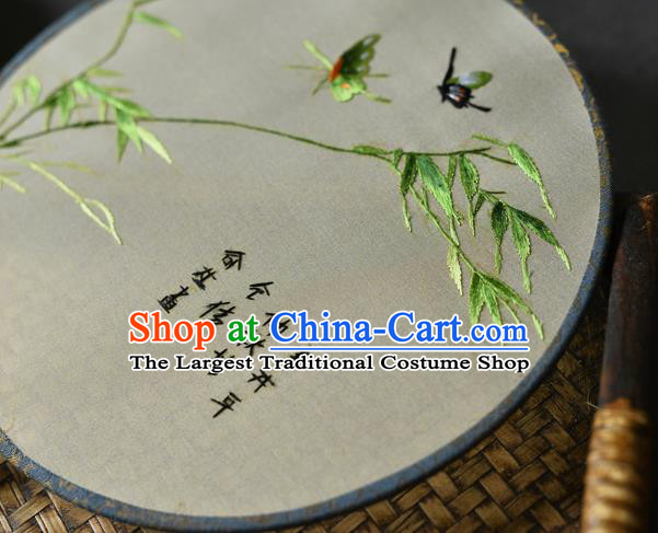 China Classical Dance Silk Circular Fan Traditional Suzhou Embroidered Bamboo Palace Fan Handmade Ebony Fan