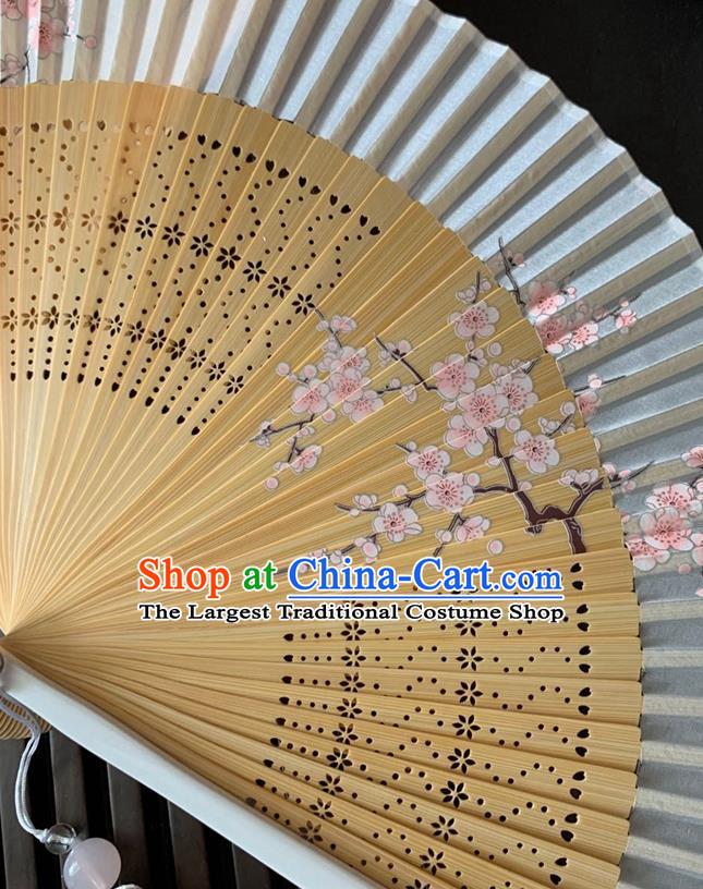 Chinese Classical Dance Accordion Handmade Printing Plum Blossom Folding Fan Bamboo Fan