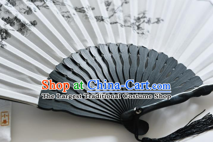 Handmade Chinese Ink Painting Plum Blossom Folding Fan Accordion Silk Fans