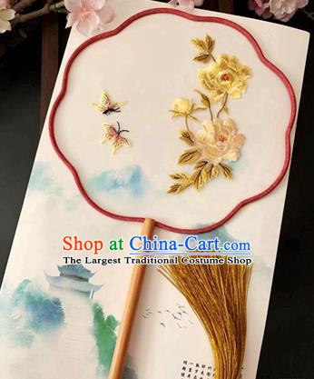 China Handmade Silk Fan Traditional Classical Embroidered Peony Fan Ancient Hanfu Princess Palace Fan